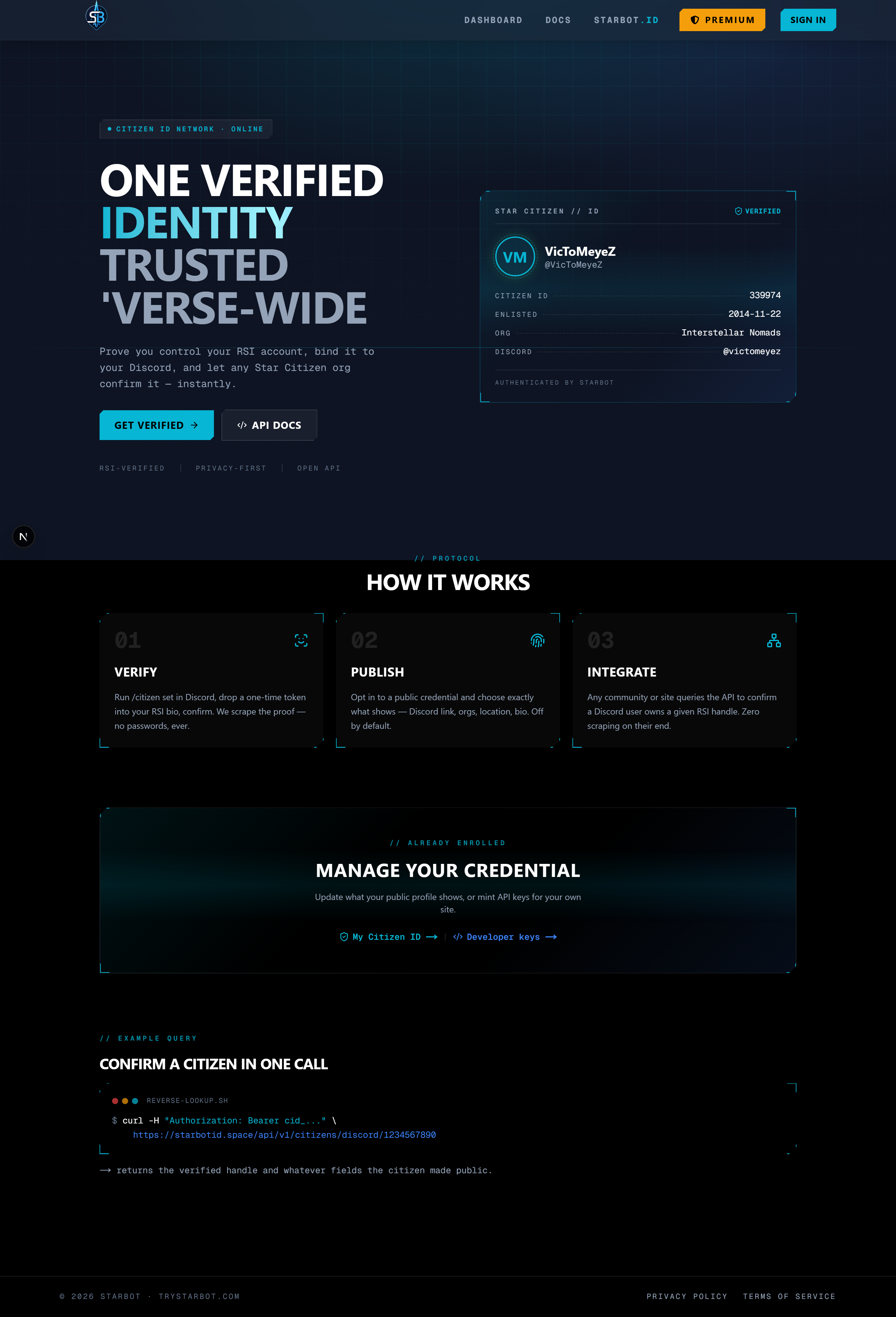 The starbotid.space landing page