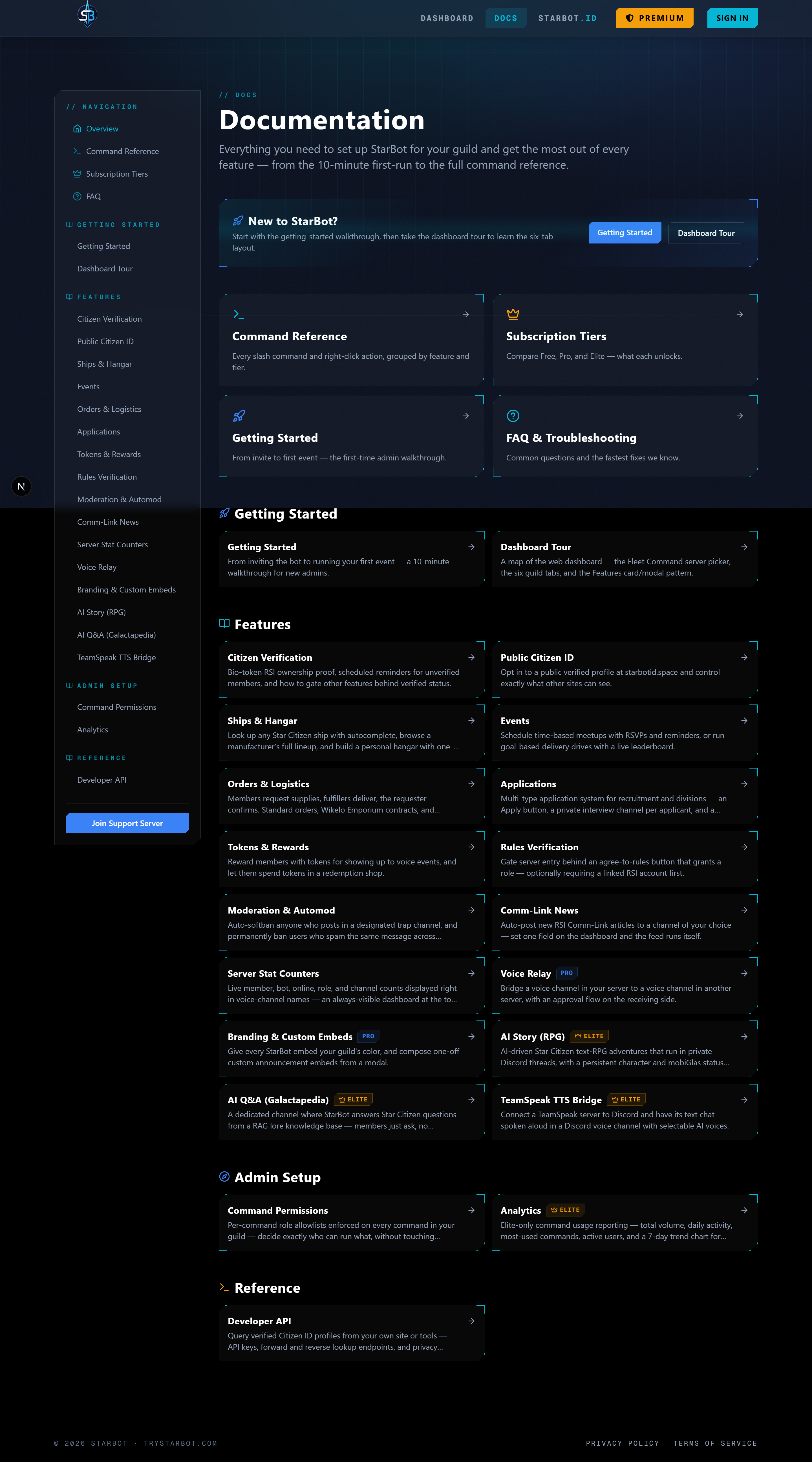 The StarBot documentation landing page